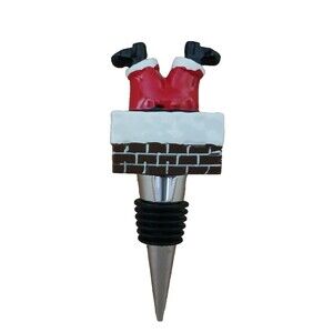 Santa Clause Down the Chiminey Wine Bottle Stopper Holiday Decor Fun Cute
